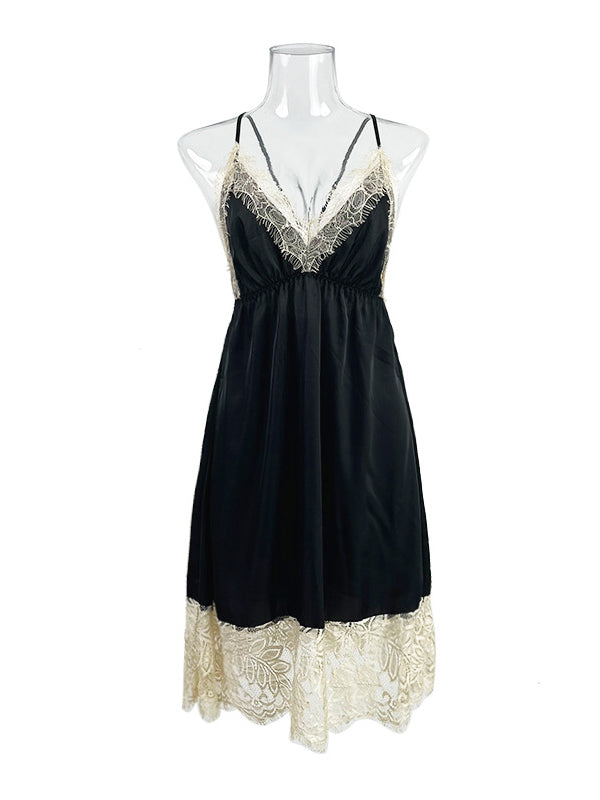 Sleeveless Backless Lacy Split-Joint Spaghetti-Neck Intimates&Pajamas