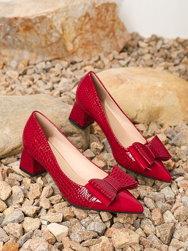 Bowknot Pointed-Toe Shiny Pumps