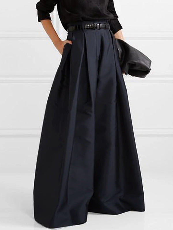 High Waisted Loose Pleated Solid Color Pants