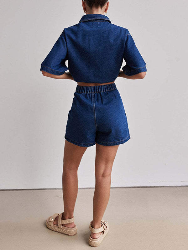 Loose Short Sleeves Split-Joint Lapel Blouses&Shirts Tops