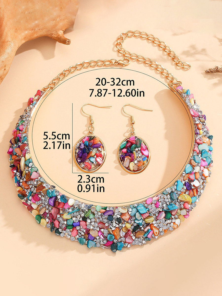 Irregularity Geometric Rhine Stones Shiny Earrings Accessories Necklaces Accessories Sets