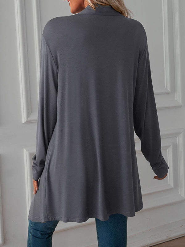 Long Sleeves Loose Solid Color Statement Collar Outerwear