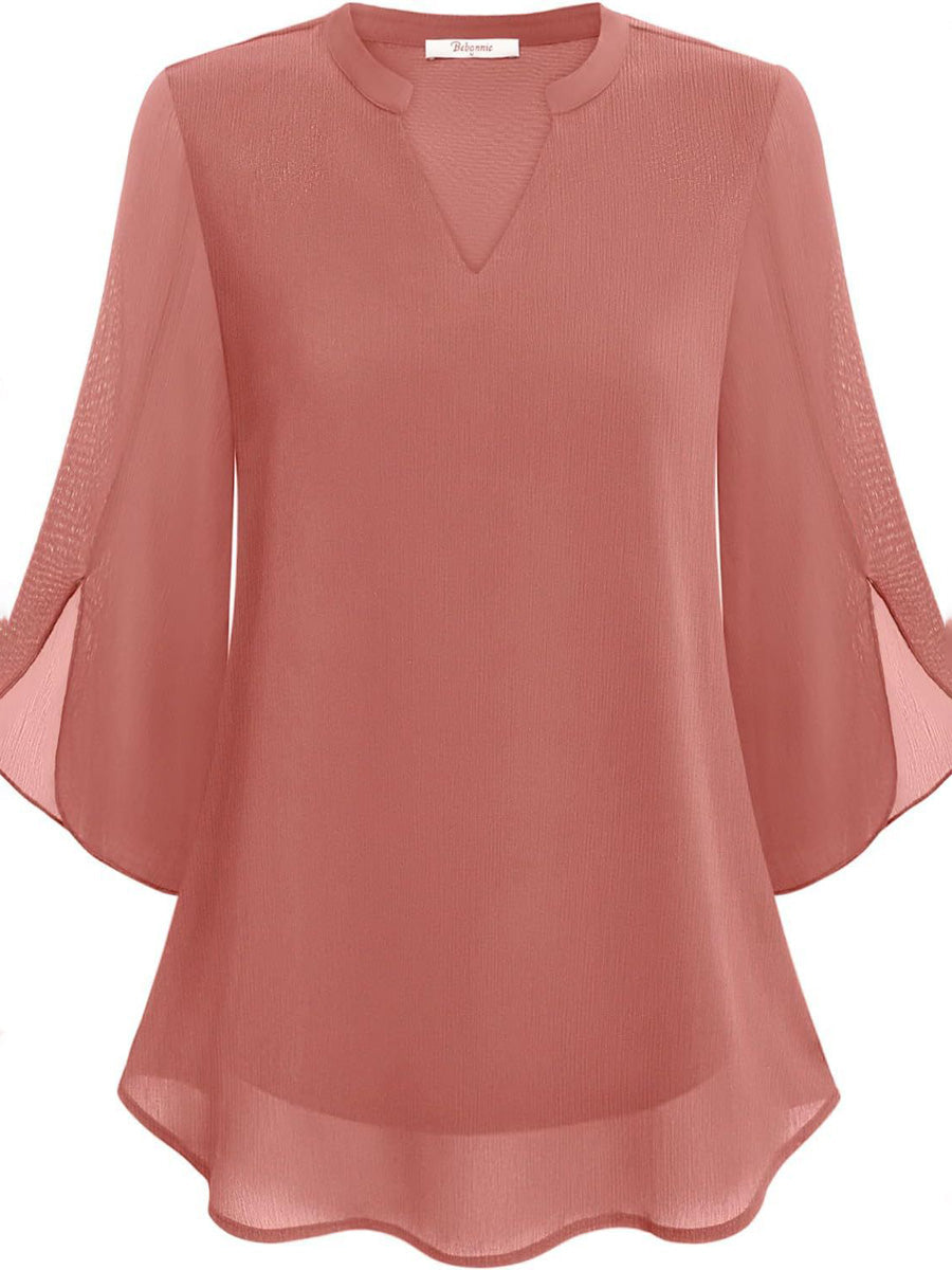 Half Sleeves Loose Solid Color V-Neck Blouses&Shirts Tops