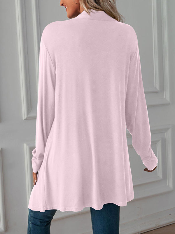 Long Sleeves Loose Solid Color Statement Collar Outerwear