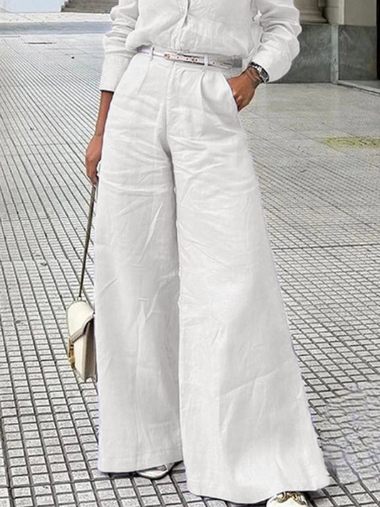 High Waisted Loose Solid Color Split-Joint Pants Trousers