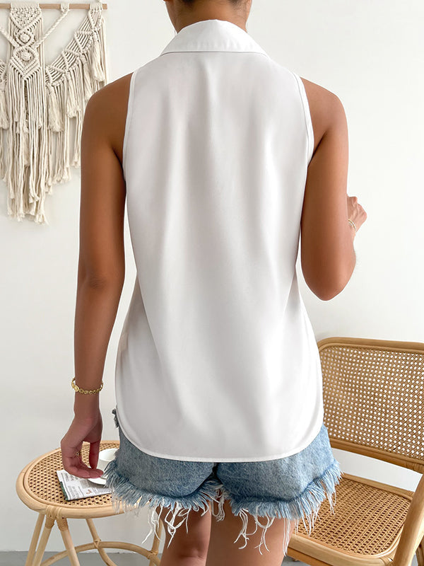 Loose Plus Size Solid Color Split-Joint Lapel Blouses