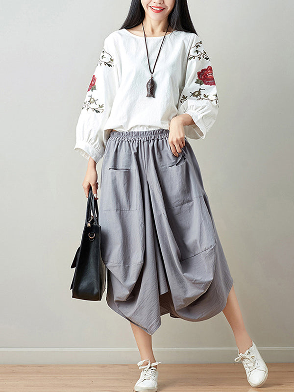 Artistic Retro Ramie Cotton 6 Colors Loose Irregular Elasticity Skirt
