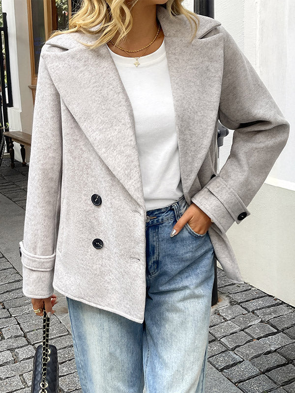 Long Sleeves Loose Buttoned Double-Breasted Solid Color Lapel Blazer Outerwear