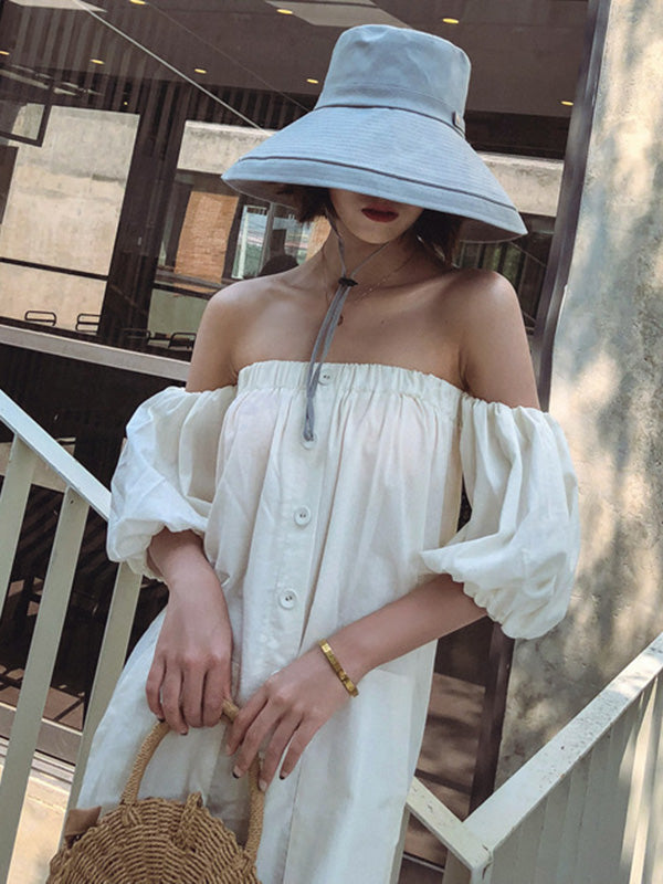 Casual Solid Sun-Protection Large Wide Brim Bucket Hat