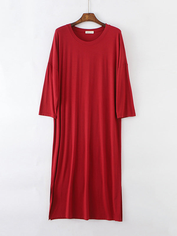 Modal Long Sleeve Split-Side Loose Pajamas Dress