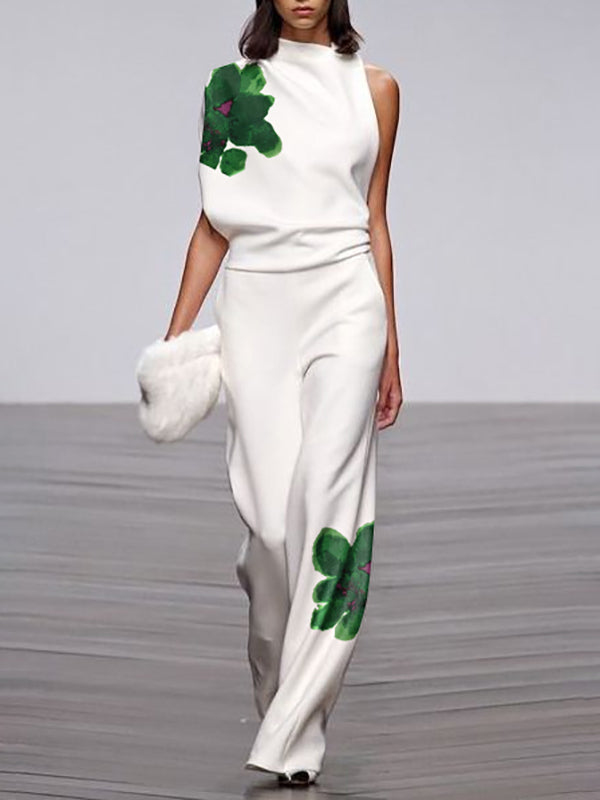 High Waisted Loose Flower Print Pants Trousers