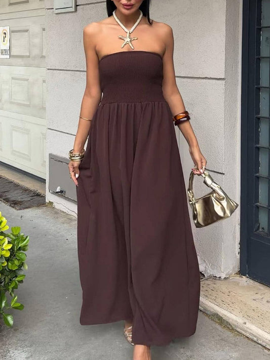 A-Line High Waisted Pleated Solid Color Split-Joint Tube Midi Dresses