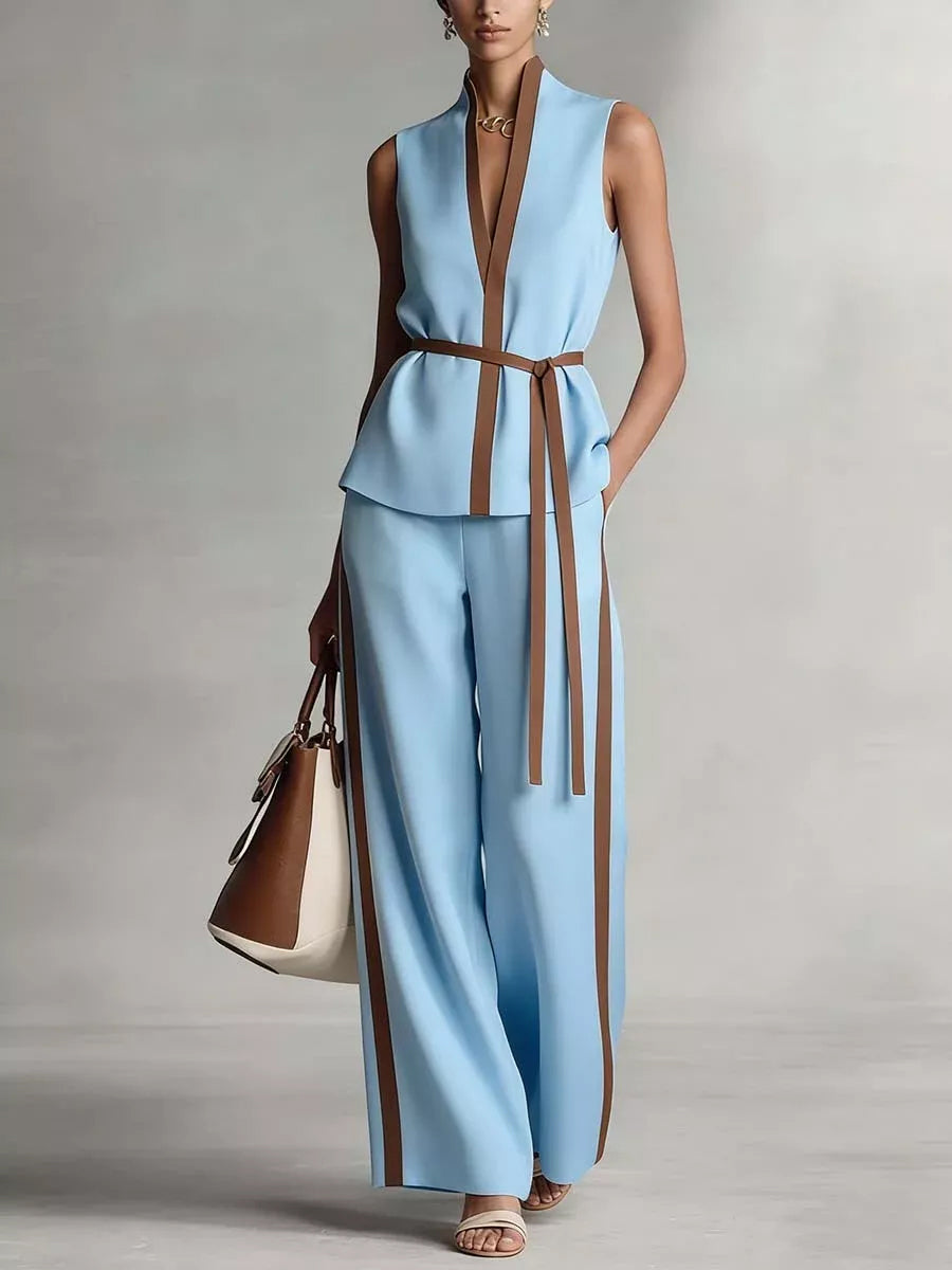 Loose Wide Leg Contrast Color Pockets Pants Trousers
