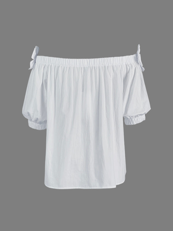 Loose Applique Solid Color Three-Dimensional Flower Off-the-shoulder Blouses&shirts Tops