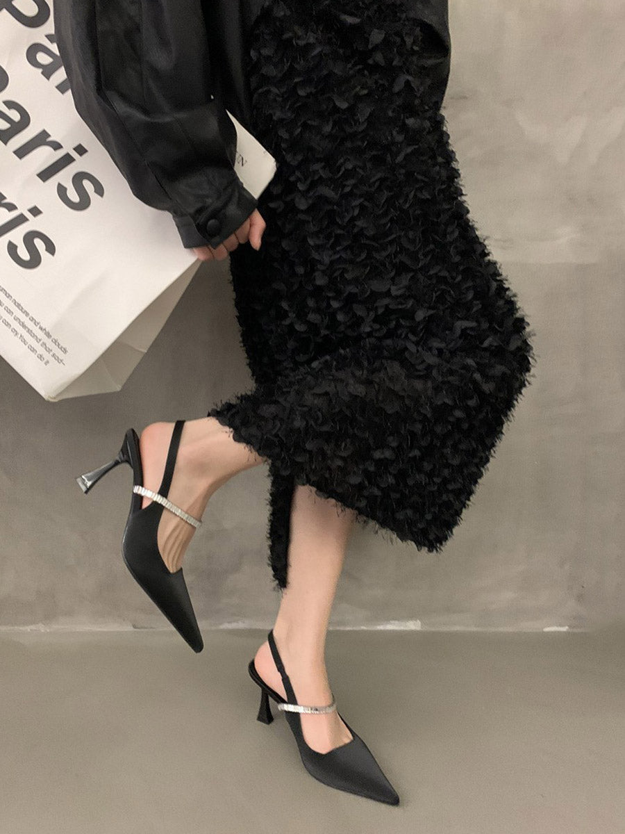 Belted Pointed-Toe Shiny Pumps