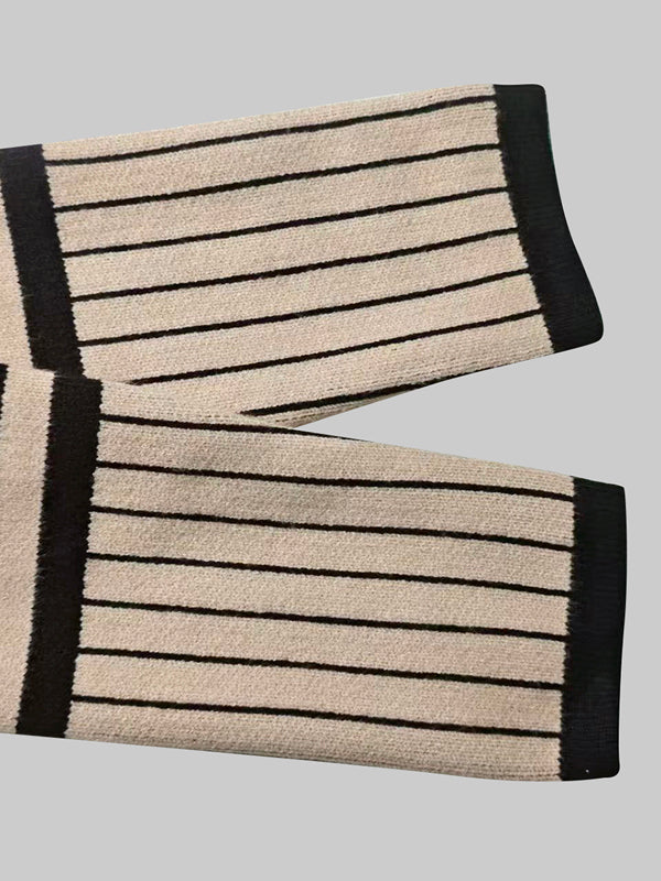 Long Sleeves Skinny Contrast Color Striped High Neck Midi Dresses Sweater Dresses