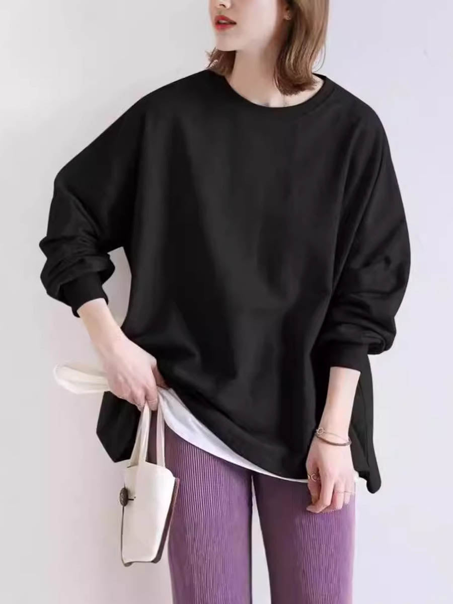 Long Sleeves Loose Solid Color Sweatshirt Tops