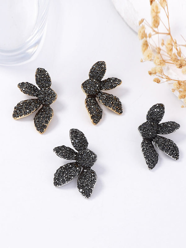 Flower Shape Geometric Rhinestone Shiny Earrings Accessories