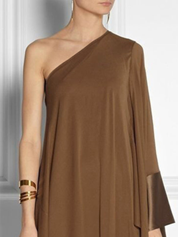 Loose Asymmetric Split-Joint One-Shoulder Maxi Dresses