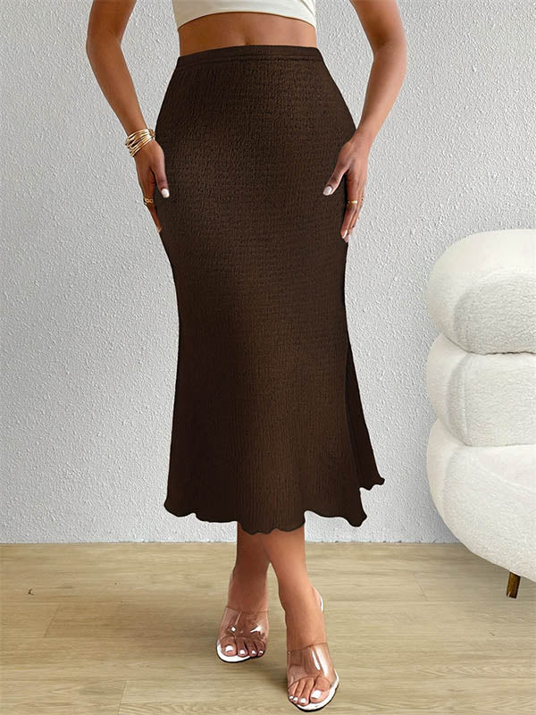 High Waisted Loose Elasticity Solid Color Skirts