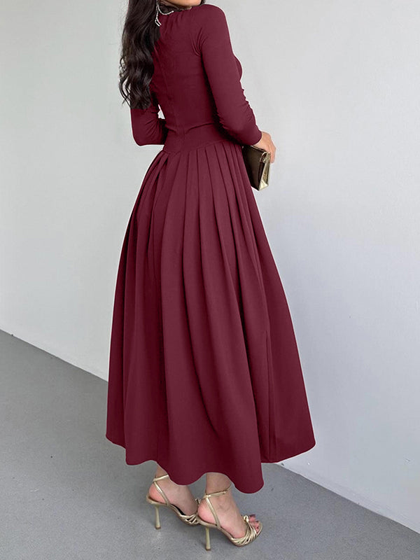 A-Line Bodycon Asymmetric Pleated Solid Color Split-Joint One-Shoulder Maxi Dresses