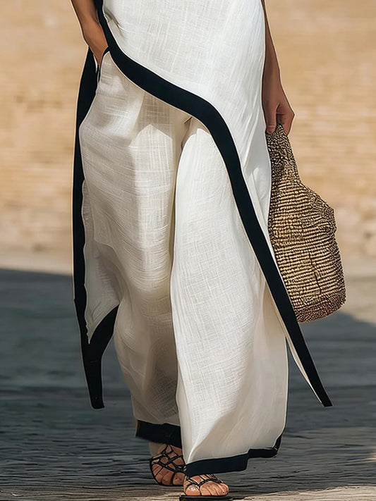 High Waisted Loose Contrast Color Pockets Pants Trousers