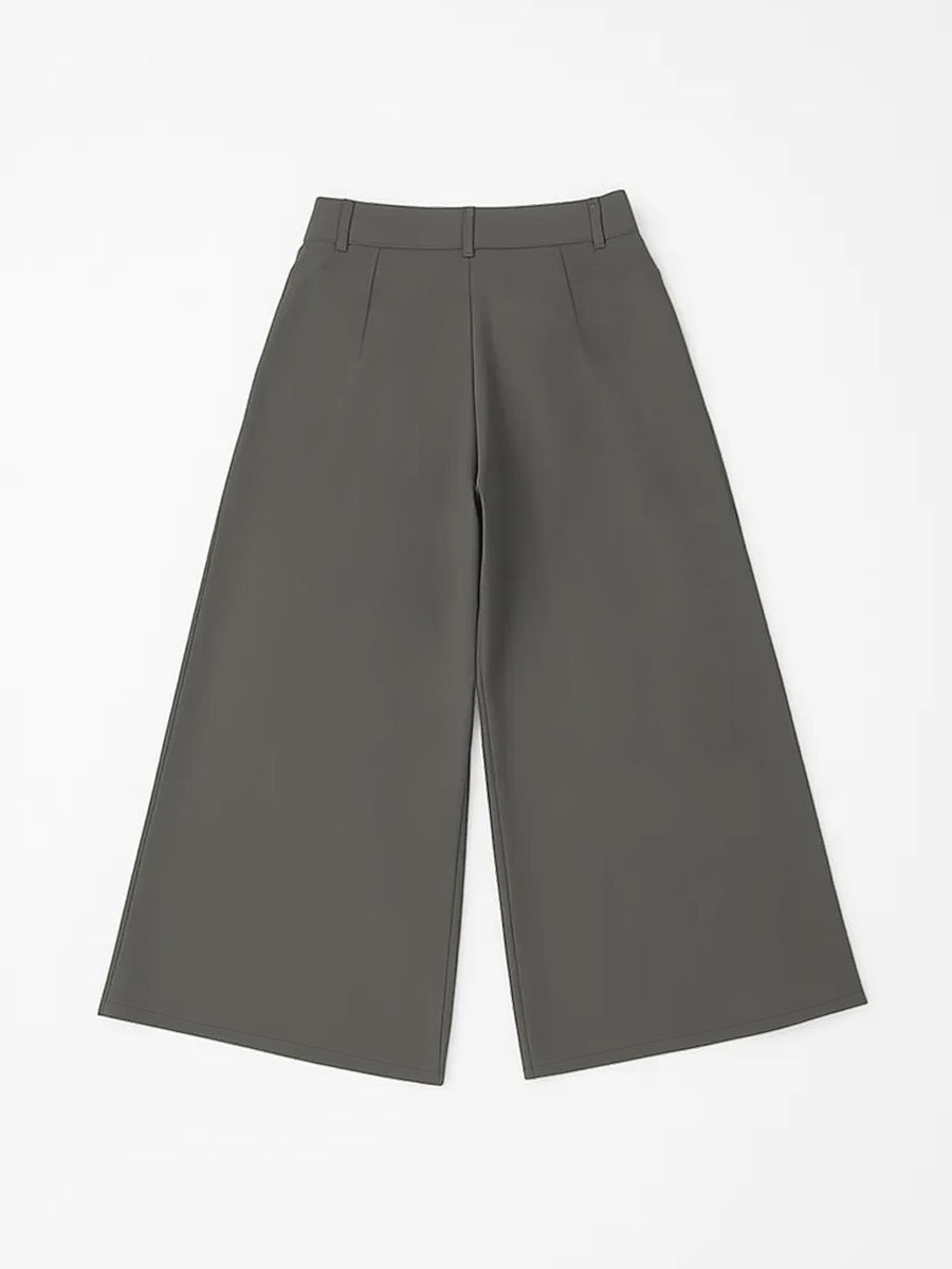 High Waisted Loose Pleated Solid Color Split-Joint Pants Trousers