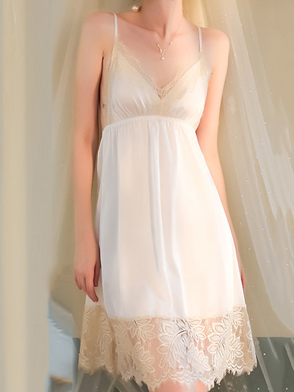 Sleeveless Backless Lacy Split-Joint Spaghetti-Neck Intimates&Pajamas