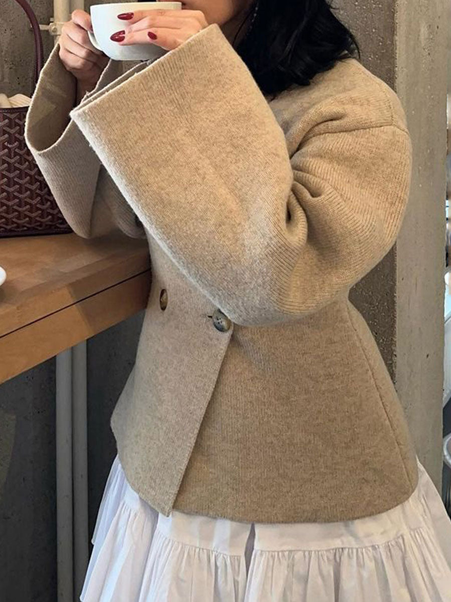 Long Sleeves Buttoned Solid Color V-Neck Cardigan Tops