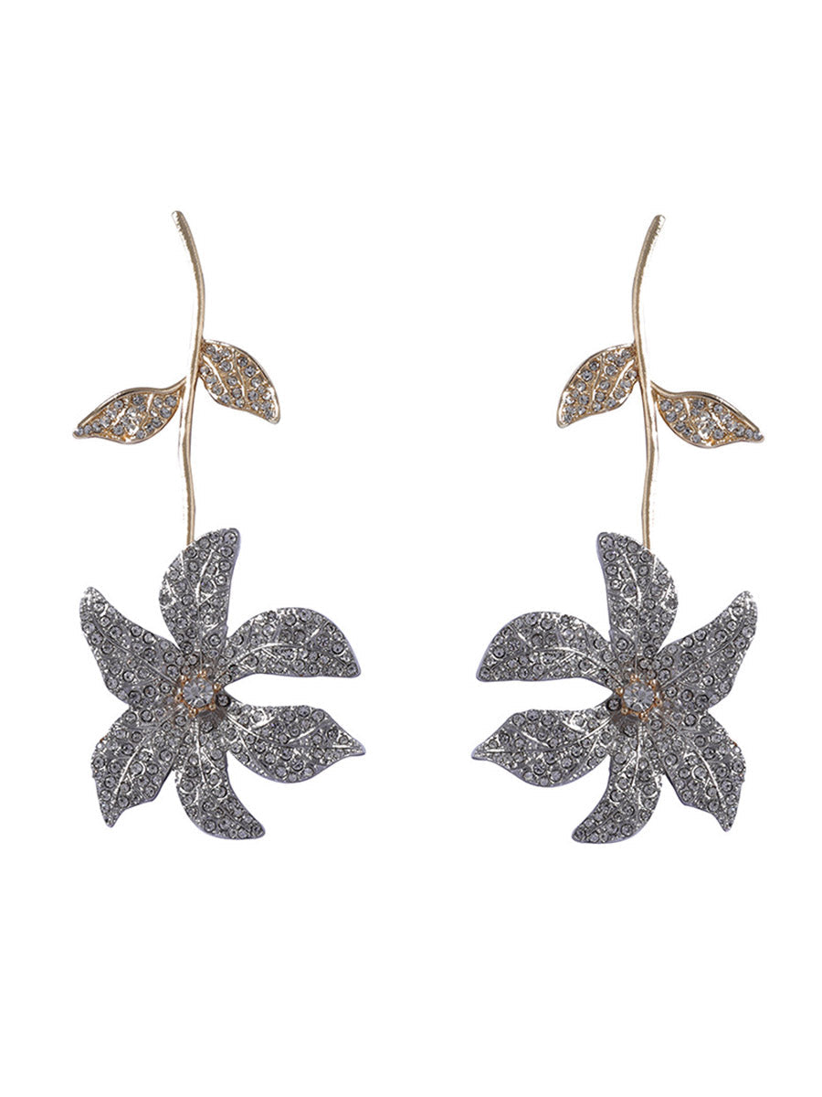Flower Shape Rhine Stones Shiny Earrings Accessories