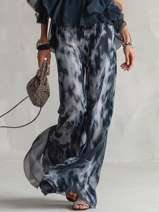 High Waisted Wide Leg Contrast Color Printed Pants Trousers