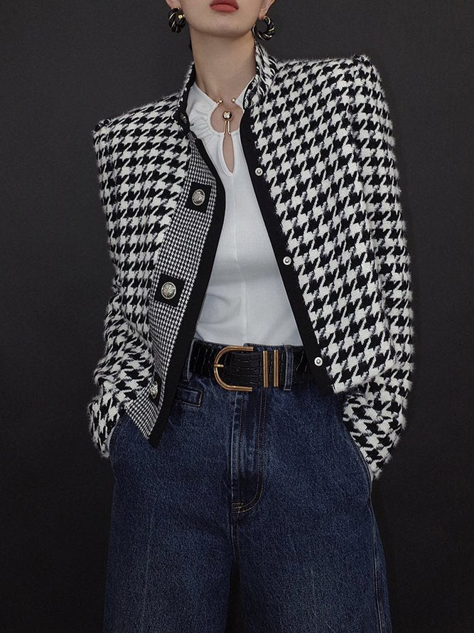 Long Sleeves Loose Printed Stand Collar Jackets Outerwear