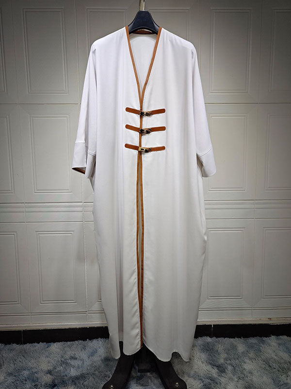 Loose Contrast Color Muslim Split-Joint V-neck Cover-Ups Tops Muslim Abaya