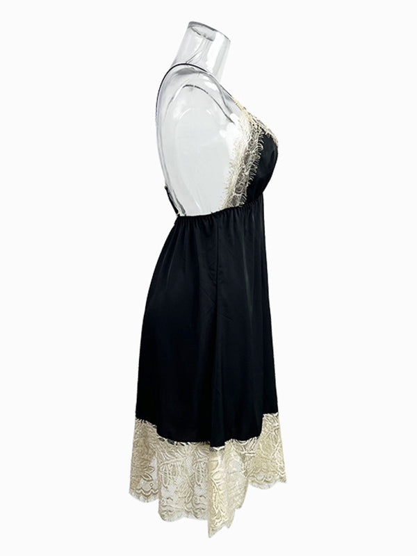 Sleeveless Backless Lacy Split-Joint Spaghetti-Neck Intimates&Pajamas