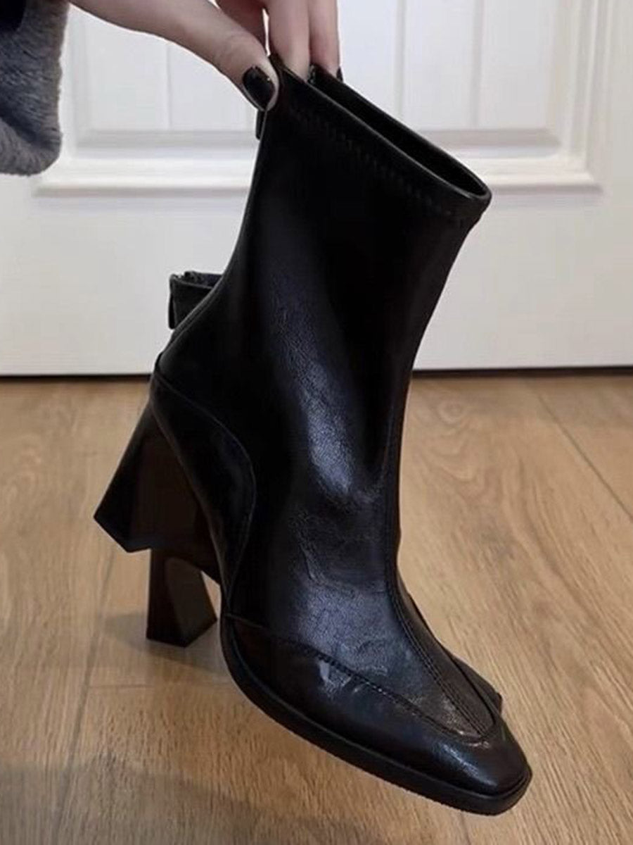 Split-Joint Square-Toe Zipper Boots