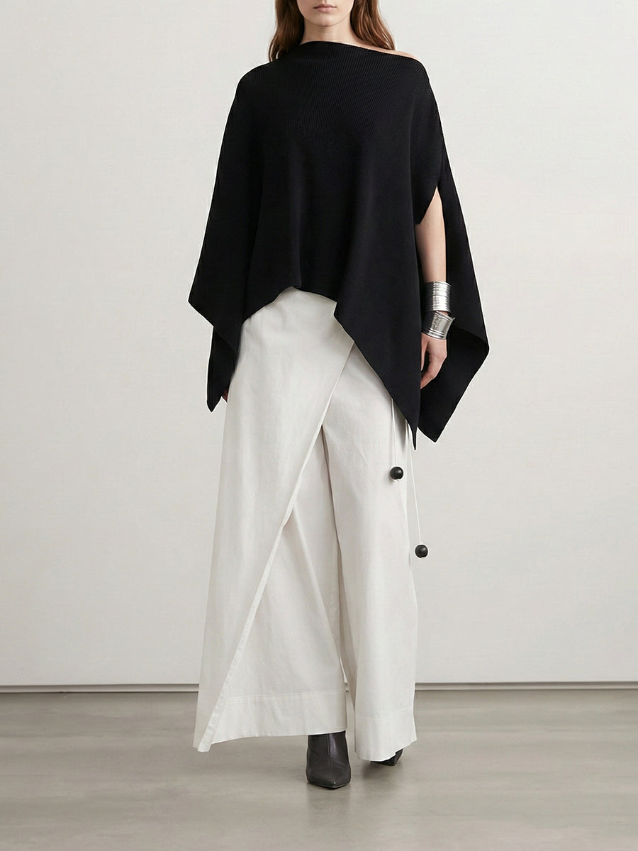 Batwing Sleeves Loose Asymmetric Solid Color One-Shoulder Blouses&Shirts Tops
