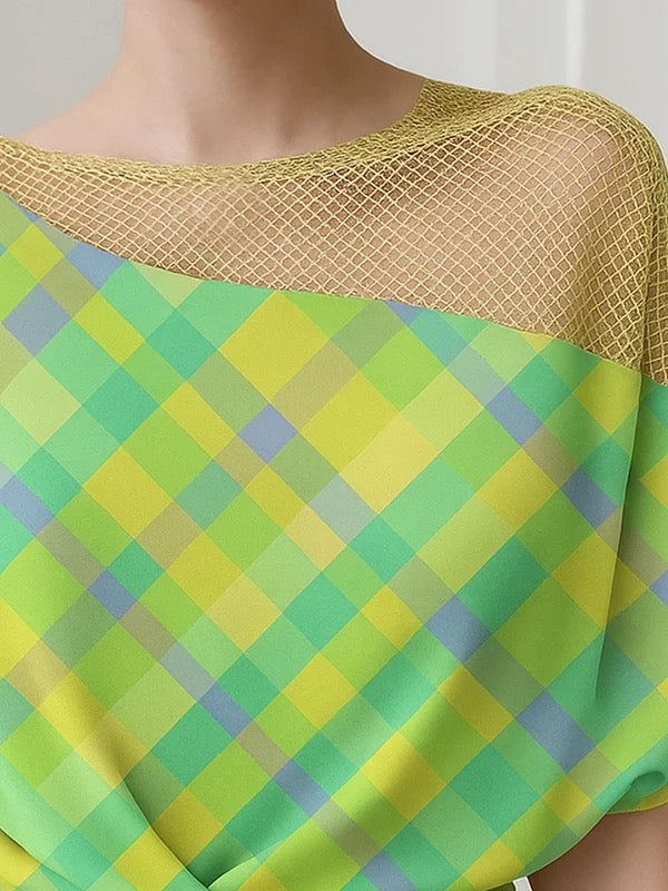 Half Sleeves High-Low Contrast Color Elasticity Knot Split-Joint Round-Neck T-Shirts Tops