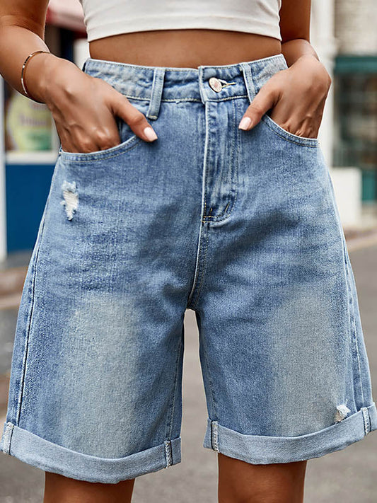 High Waisted Loose Buttoned Pockets Jean Pants Bottoms Shorts Bottoms