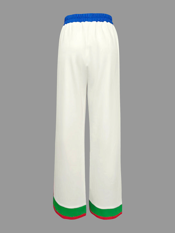 Column Contrast Color Pockets Striped Casual Pants Bottoms Trousers