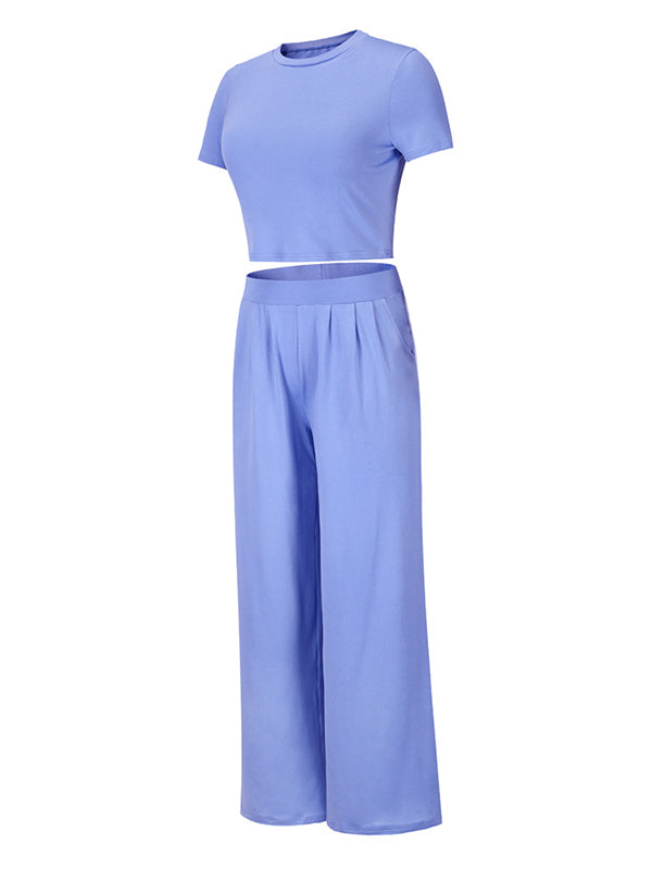 Simple Solid Color T-Shirt & Pants Two Pieces Set