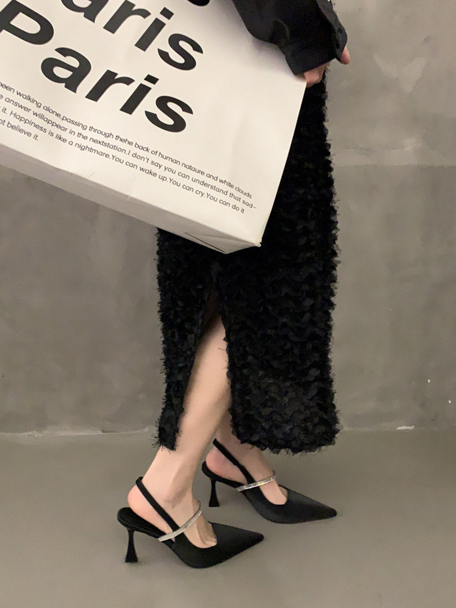 Belted Pointed-Toe Shiny Pumps