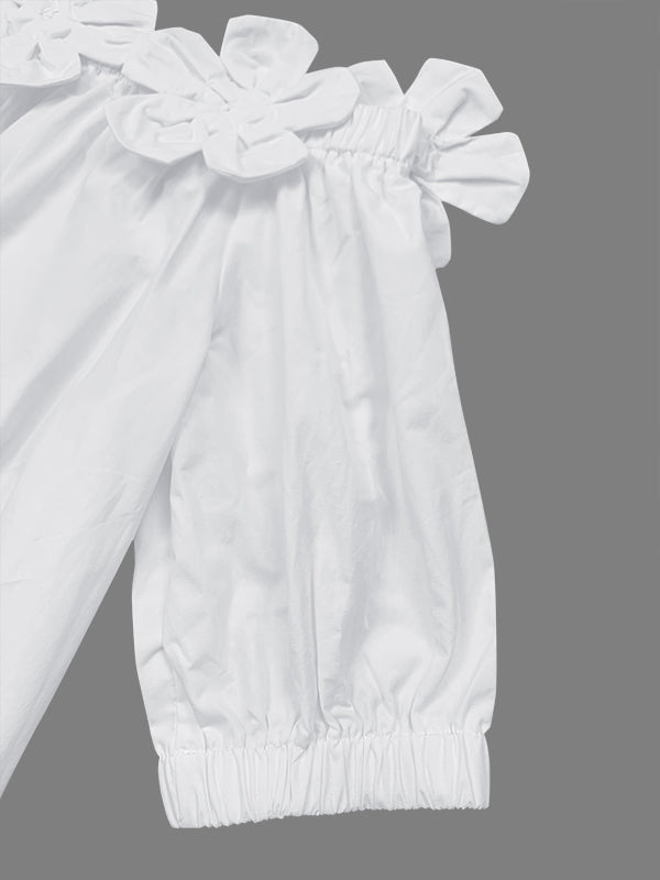 Loose Applique Solid Color Three-Dimensional Flower Off-the-shoulder Blouses&shirts Tops