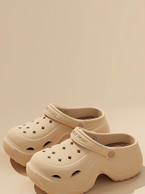 Hollow Round Cut Crocs Platform Shoes Sandals