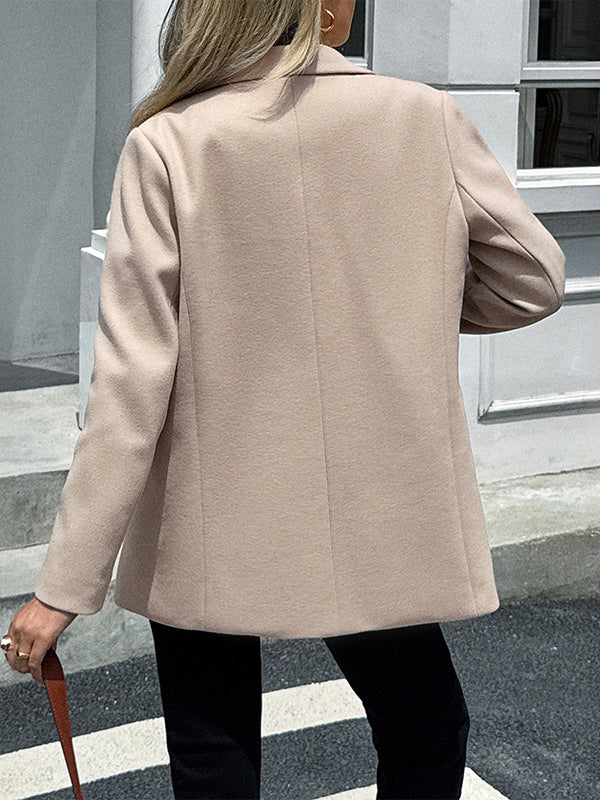Long Sleeves Buttoned Pockets Solid Color Notched Collar Suit Outerwear