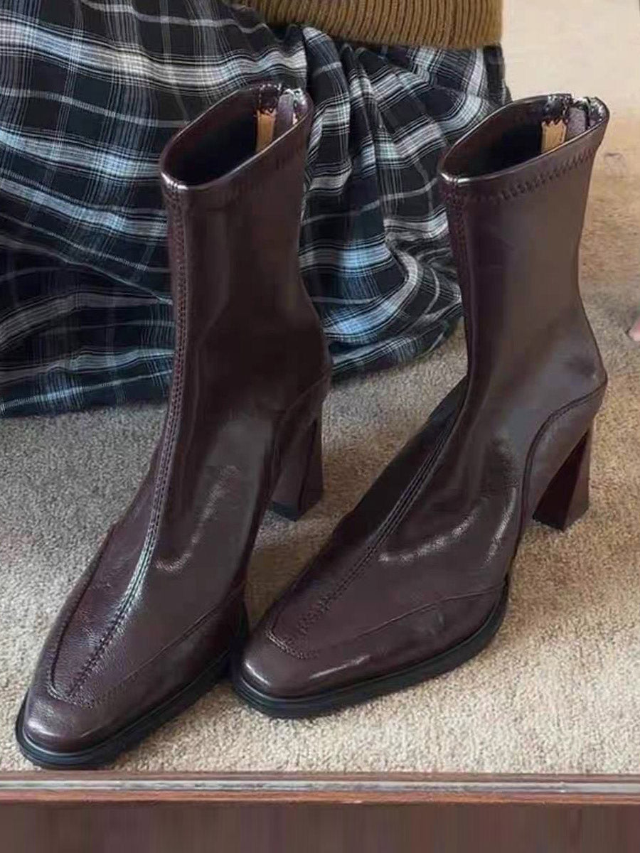 Split-Joint Square-Toe Zipper Boots