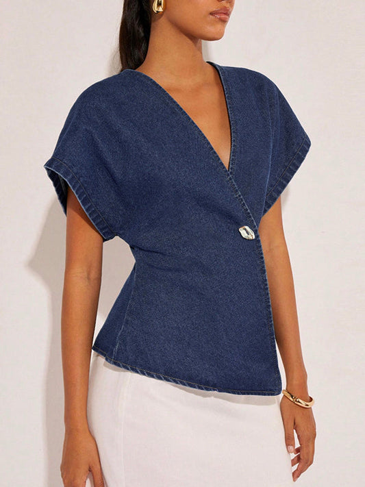 Raglan Sleeve Split-Joint V-Neck Blouses&Shirts Tops