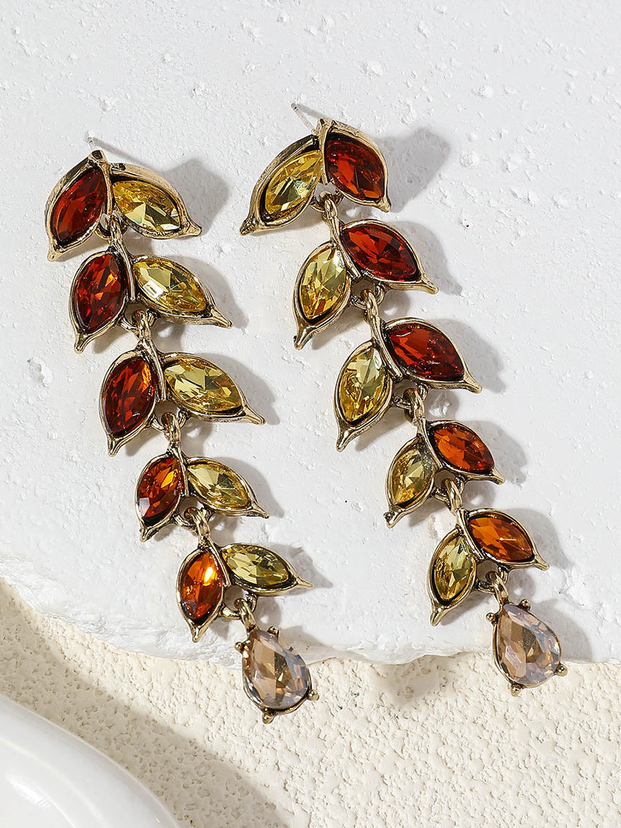 Leaves Shape Rhine Stones Earrings Accessories