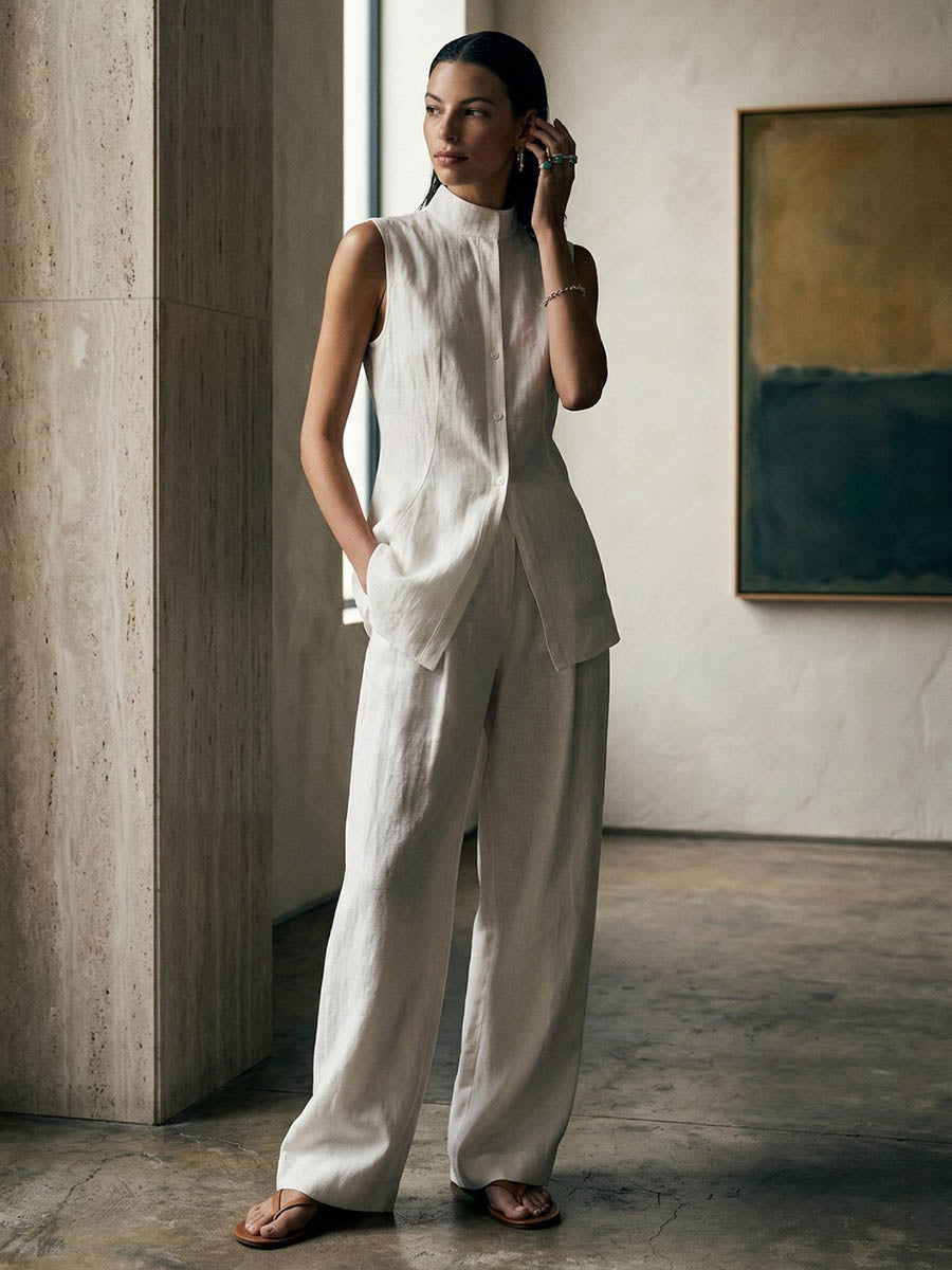 High Waisted Loose Pockets Solid Color Pants Trousers