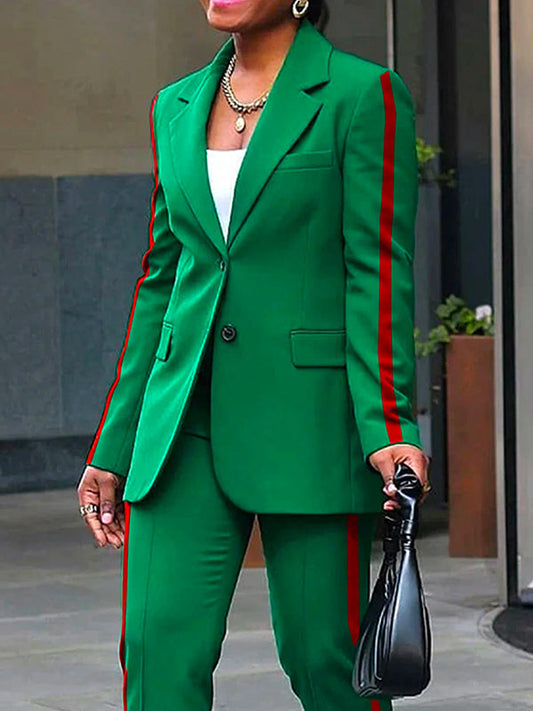 Long Sleeves Loose Split-Joint Striped Lapel Blazer Outerwear Suit Outerwear