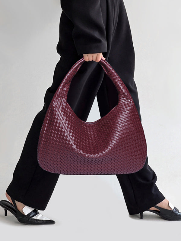 Geometric Solid Color Split-Joint Woven Zipper Bags Handbags